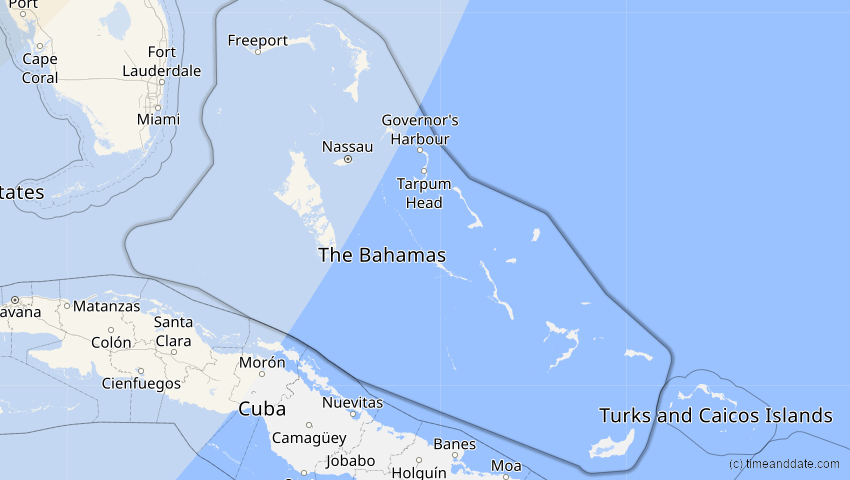 A map of Bahamas, showing the path of the 23. Okt 2014 Partielle Sonnenfinsternis