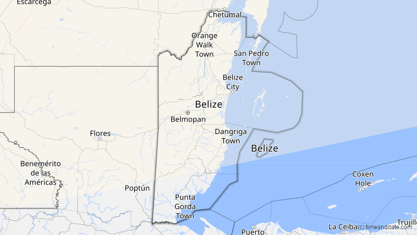 A map of Belize, showing the path of the 23. Okt 2014 Partielle Sonnenfinsternis