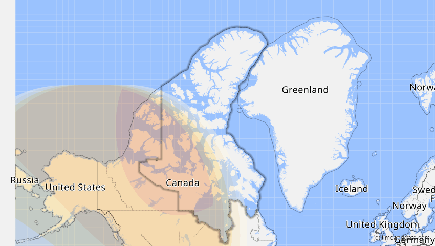 A map of Nunavut, Kanada, showing the path of the 23. Okt 2014 Partielle Sonnenfinsternis