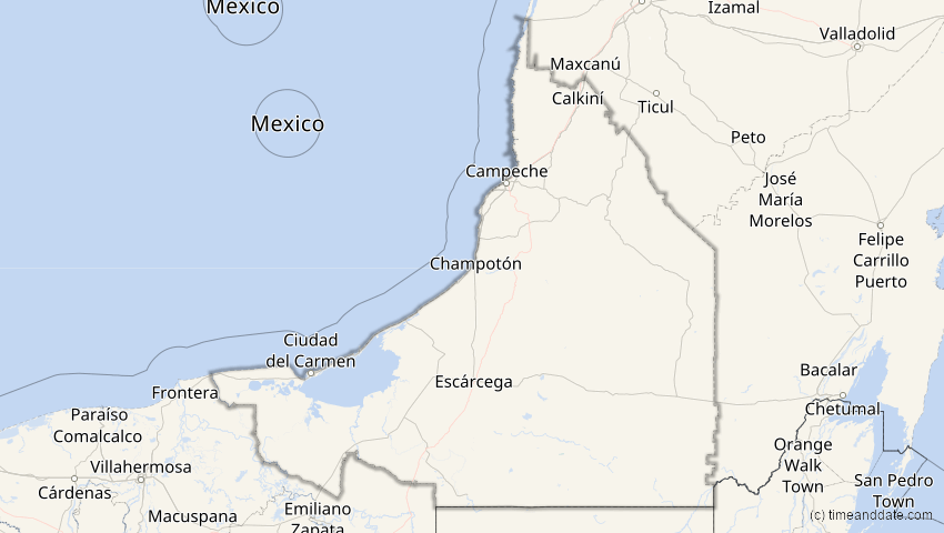 A map of Campeche, Mexiko, showing the path of the 23. Okt 2014 Partielle Sonnenfinsternis
