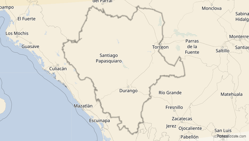 A map of Durango, Mexiko, showing the path of the 23. Okt 2014 Partielle Sonnenfinsternis