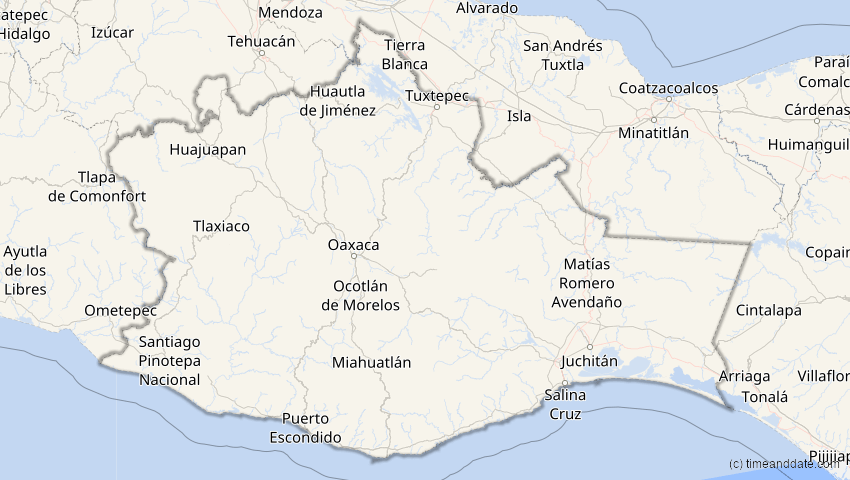 A map of Oaxaca, Mexiko, showing the path of the 23. Okt 2014 Partielle Sonnenfinsternis
