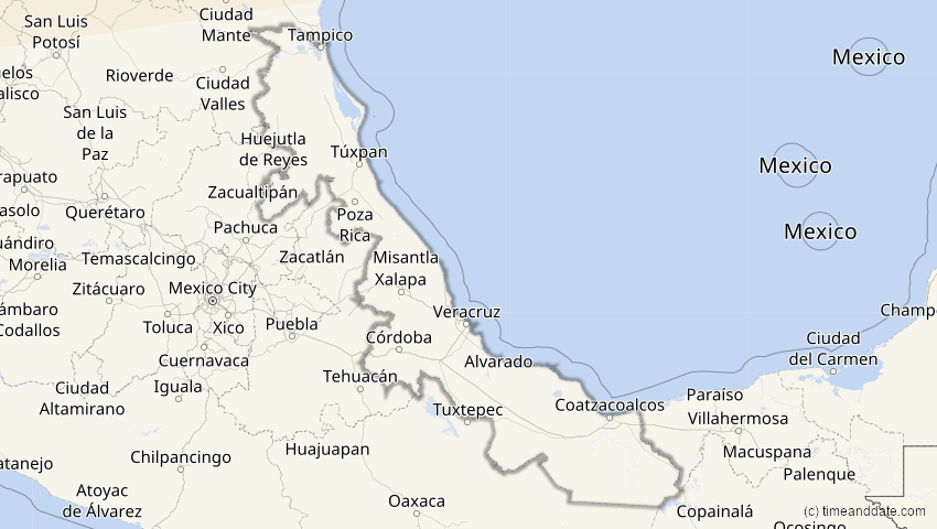 A map of Veracruz, Mexiko, showing the path of the 23. Okt 2014 Partielle Sonnenfinsternis