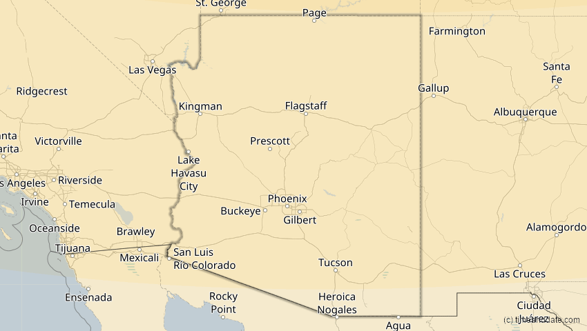 A map of Arizona, USA, showing the path of the 23. Okt 2014 Partielle Sonnenfinsternis