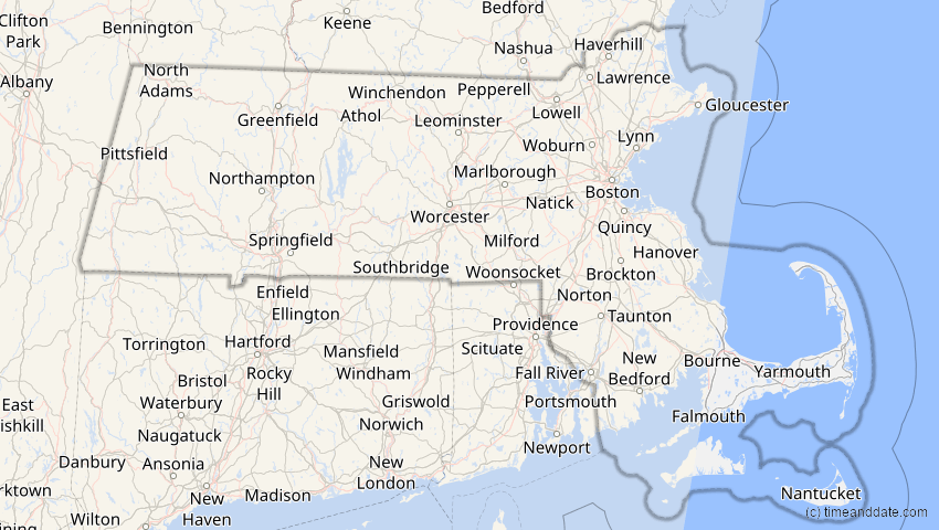A map of Massachusetts, USA, showing the path of the 23. Okt 2014 Partielle Sonnenfinsternis