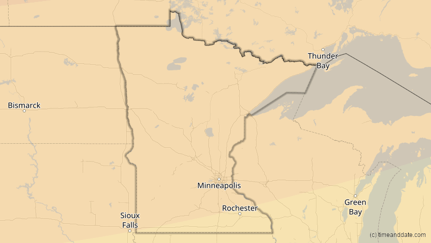 A map of Minnesota, USA, showing the path of the 23. Okt 2014 Partielle Sonnenfinsternis