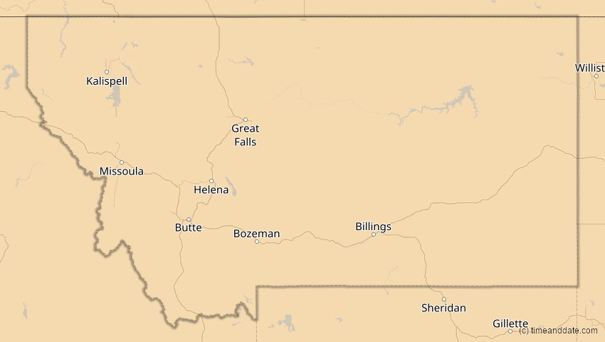 A map of Montana, USA, showing the path of the 23. Okt 2014 Partielle Sonnenfinsternis