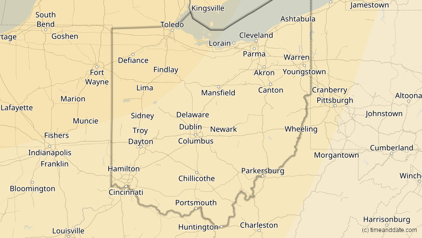 A map of Ohio, USA, showing the path of the 23. Okt 2014 Partielle Sonnenfinsternis
