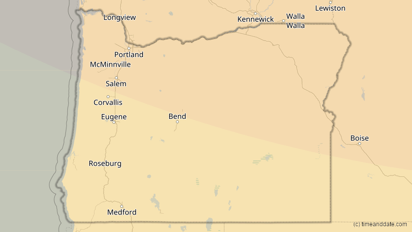 A map of Oregon, USA, showing the path of the 23. Okt 2014 Partielle Sonnenfinsternis