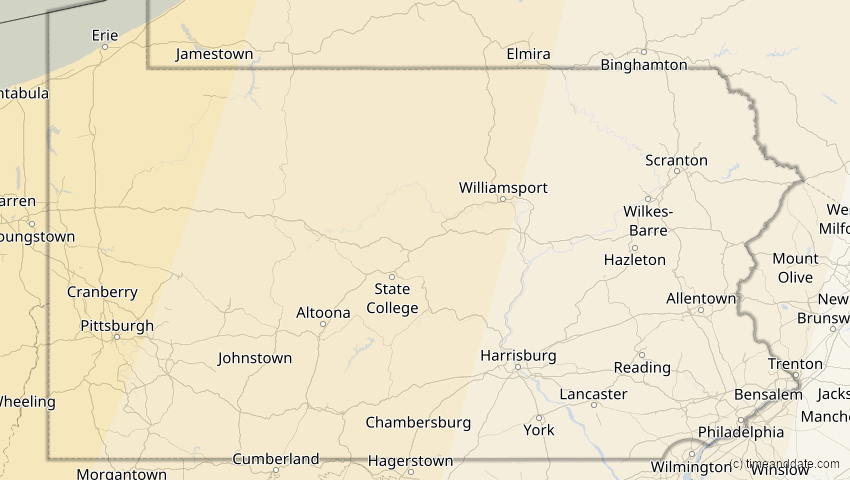 A map of Pennsylvania, USA, showing the path of the 23. Okt 2014 Partielle Sonnenfinsternis
