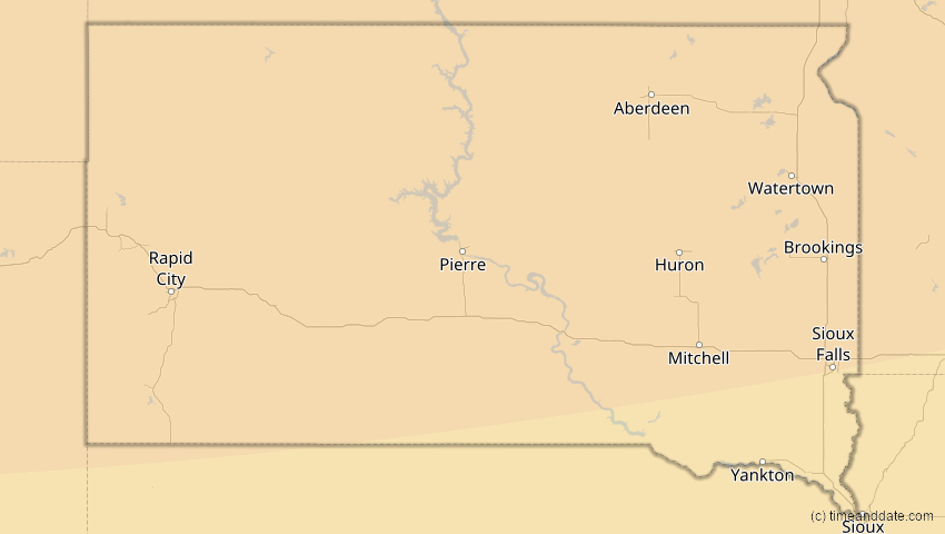 A map of South Dakota, USA, showing the path of the 23. Okt 2014 Partielle Sonnenfinsternis