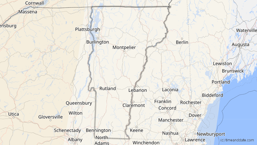 A map of Vermont, USA, showing the path of the 23. Okt 2014 Partielle Sonnenfinsternis