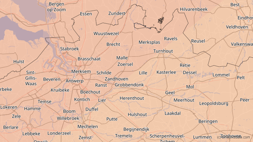 A map of Antwerpen, Belgien, showing the path of the 20. Mär 2015 Totale Sonnenfinsternis