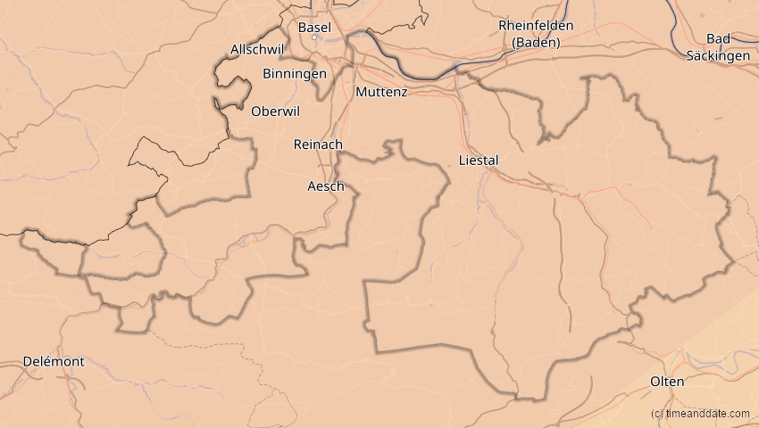 A map of Basel-Landschaft, Schweiz, showing the path of the 20. Mär 2015 Totale Sonnenfinsternis