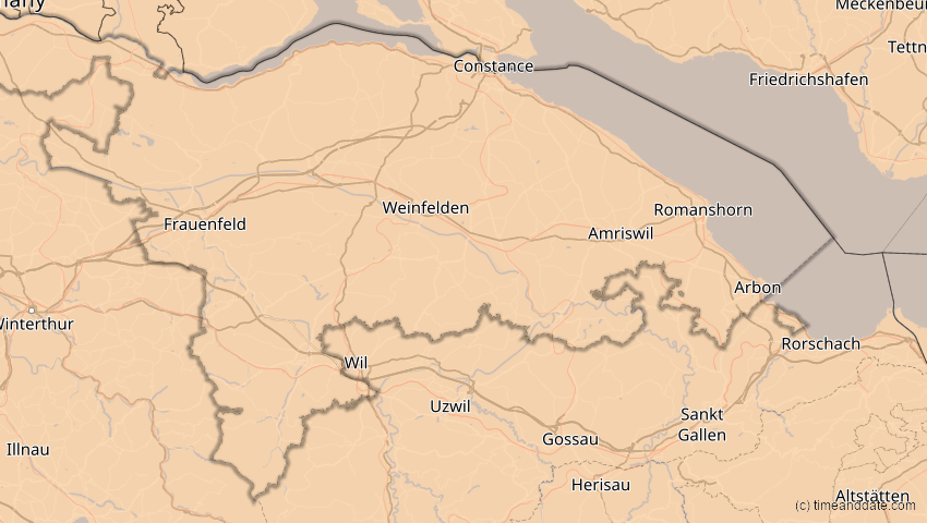 A map of Thurgau, Schweiz, showing the path of the 20. Mär 2015 Totale Sonnenfinsternis