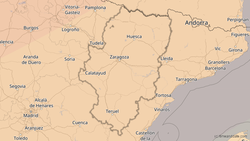 A map of Aragonien, Spanien, showing the path of the 20. Mär 2015 Totale Sonnenfinsternis