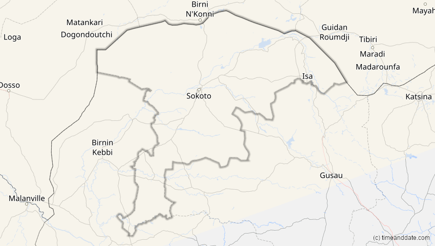 A map of Sokoto, Nigeria, showing the path of the 20. Mär 2015 Totale Sonnenfinsternis