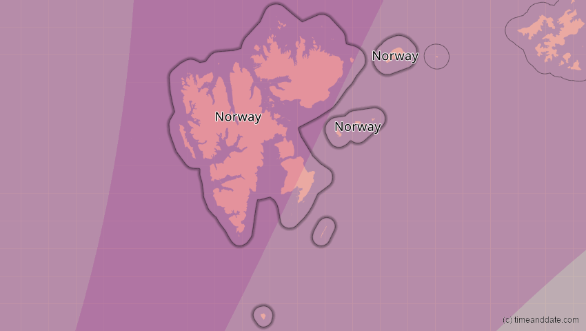 A map of Spitzbergen, Norwegen, showing the path of the 20. Mär 2015 Totale Sonnenfinsternis
