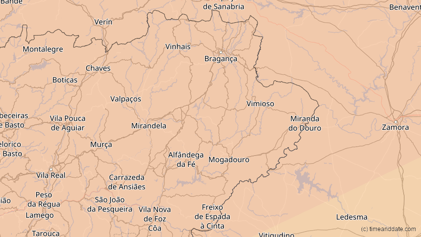 A map of Bragança, Portugal, showing the path of the 20. Mär 2015 Totale Sonnenfinsternis