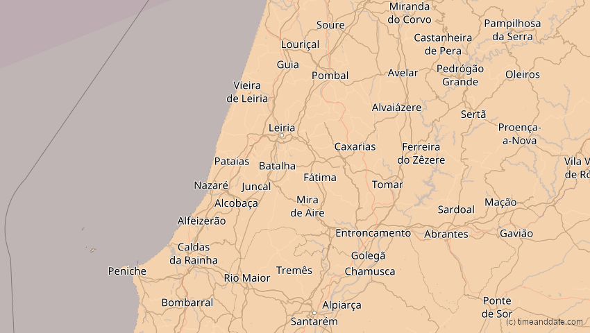 A map of Leiria, Portugal, showing the path of the 20. Mär 2015 Totale Sonnenfinsternis