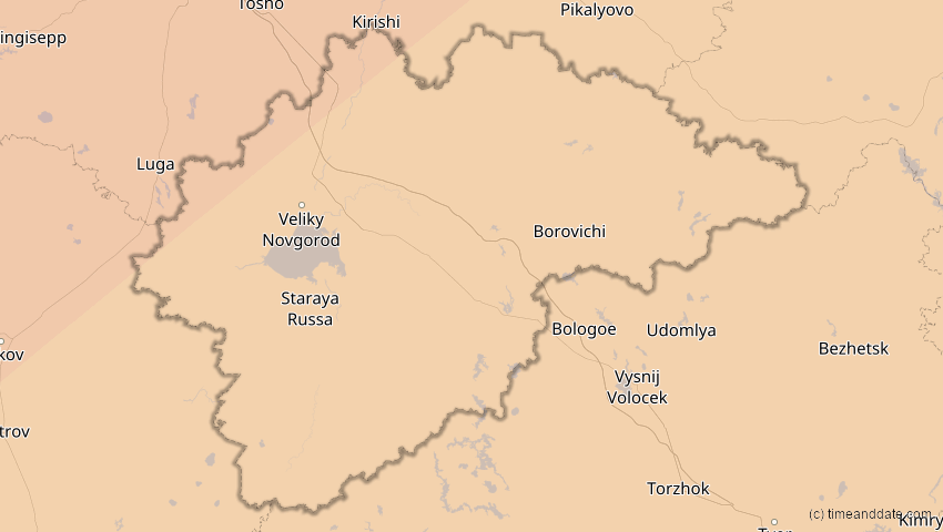 A map of Nowgorod, Russland, showing the path of the 20. Mär 2015 Totale Sonnenfinsternis