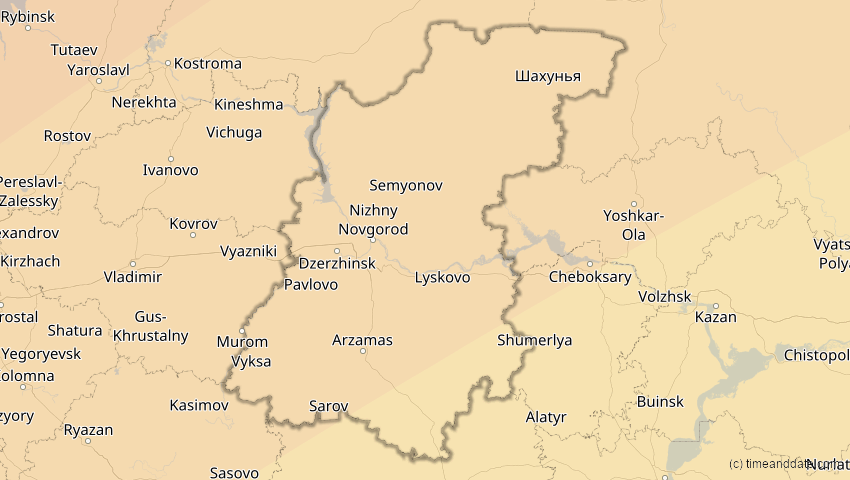 A map of Nischni Nowgorod, Russland, showing the path of the 20. Mär 2015 Totale Sonnenfinsternis
