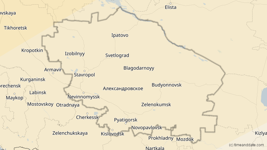 A map of Stawropol, Russland, showing the path of the 20. Mär 2015 Totale Sonnenfinsternis