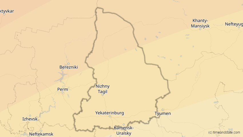 A map of Swerdlowsk, Russland, showing the path of the 20. Mär 2015 Totale Sonnenfinsternis