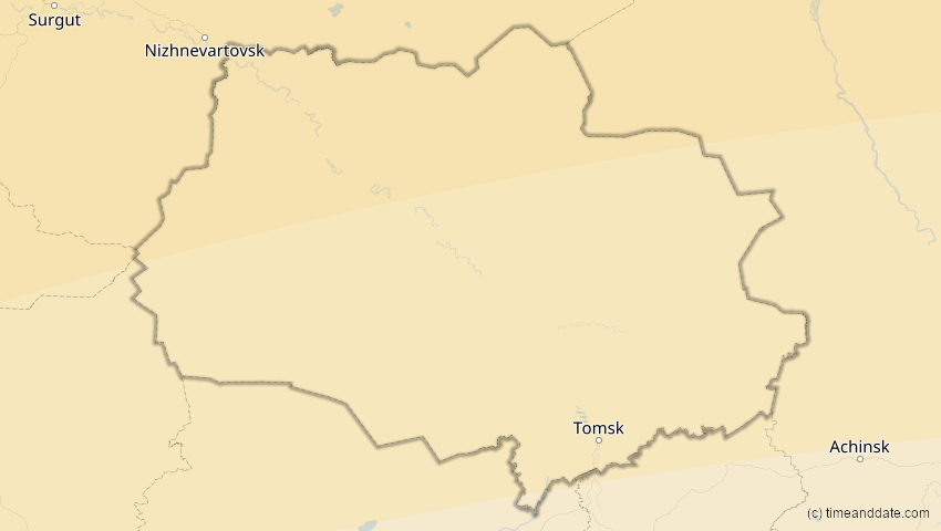 A map of Tomsk, Russland, showing the path of the 20. Mär 2015 Totale Sonnenfinsternis
