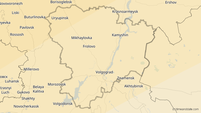 A map of Wolgograd, Russland, showing the path of the 20. Mär 2015 Totale Sonnenfinsternis