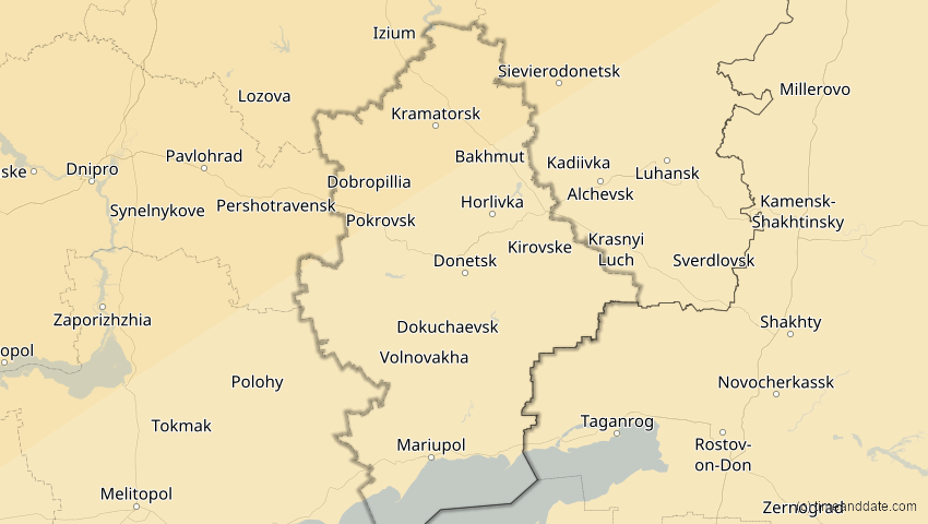 A map of Donezk, Ukraine, showing the path of the 20. Mär 2015 Totale Sonnenfinsternis
