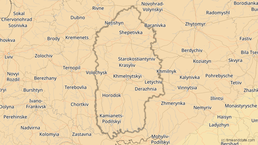 A map of Chmelnyzkyj, Ukraine, showing the path of the 20. Mär 2015 Totale Sonnenfinsternis