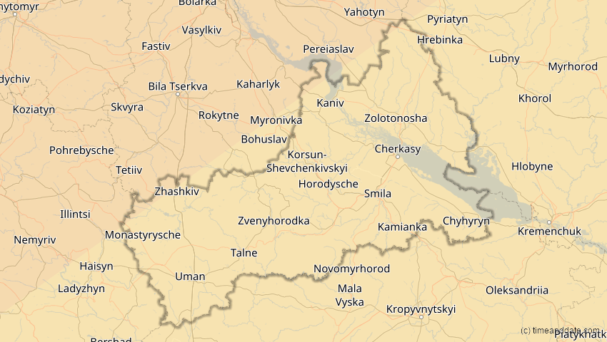 A map of Tscherkassy, Ukraine, showing the path of the 20. Mär 2015 Totale Sonnenfinsternis