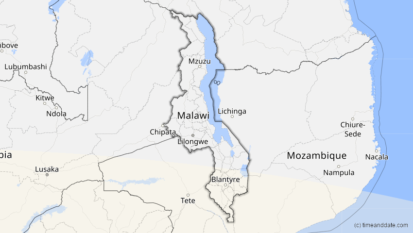 A map of Malawi, showing the path of the 13. Sep 2015 Partielle Sonnenfinsternis