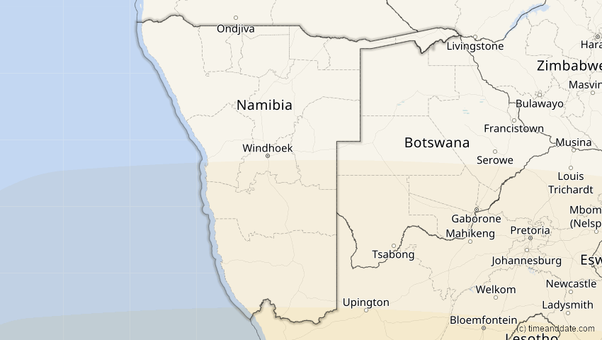 A map of Namibia, showing the path of the 13. Sep 2015 Partielle Sonnenfinsternis