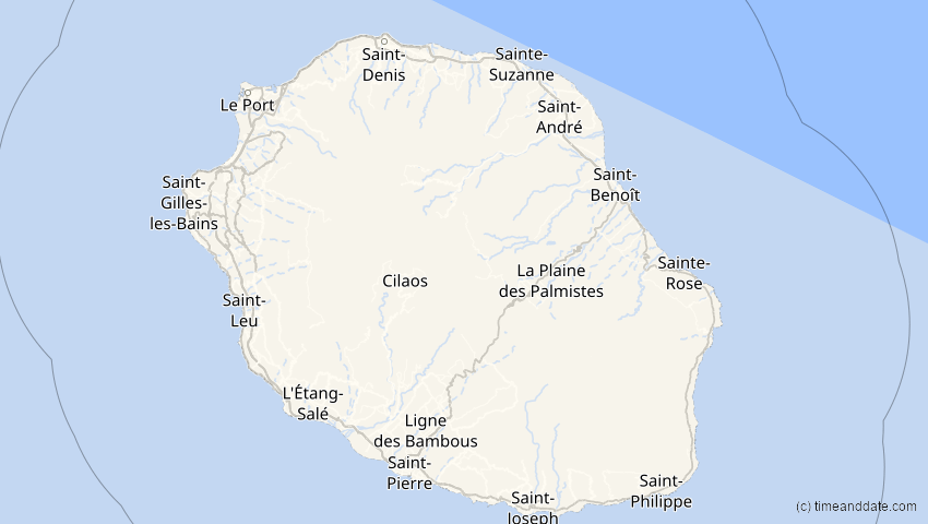A map of Réunion, showing the path of the 13. Sep 2015 Partielle Sonnenfinsternis