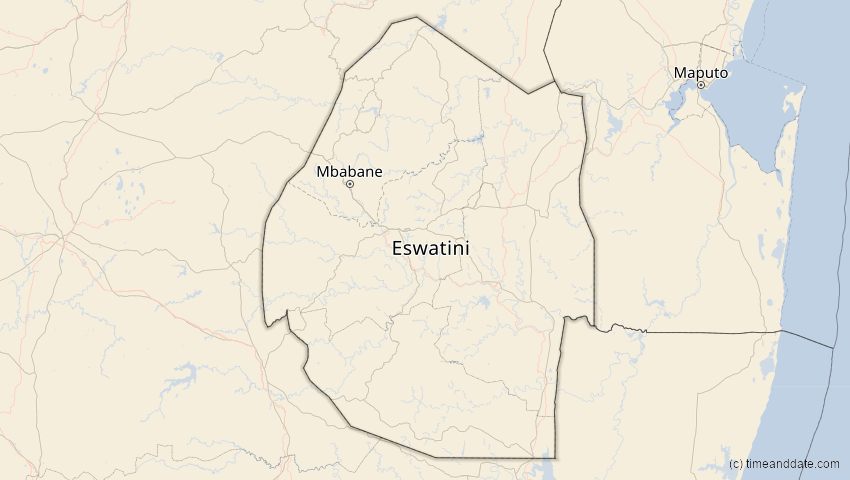A map of Eswatini, showing the path of the 13. Sep 2015 Partielle Sonnenfinsternis