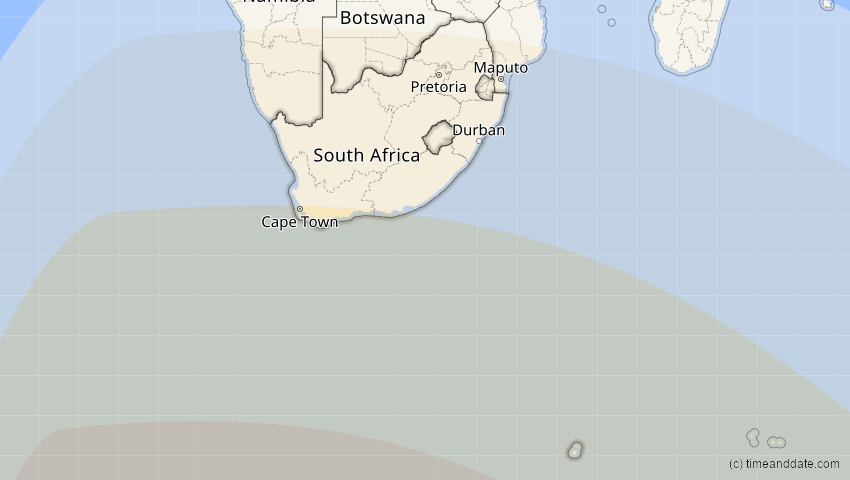A map of Südafrika, showing the path of the 13. Sep 2015 Partielle Sonnenfinsternis