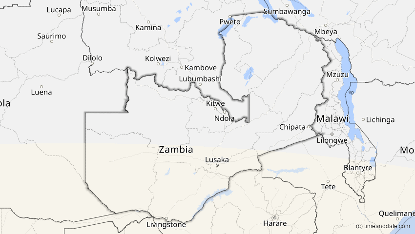 A map of Sambia, showing the path of the 13. Sep 2015 Partielle Sonnenfinsternis