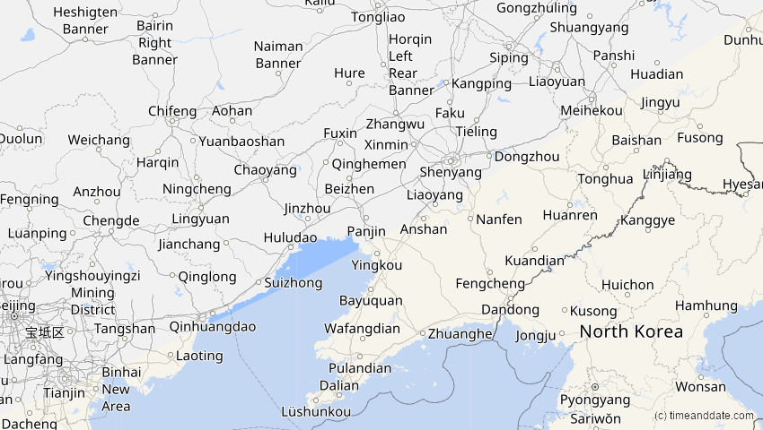A map of Liaoning, China, showing the path of the 9. Mär 2016 Totale Sonnenfinsternis