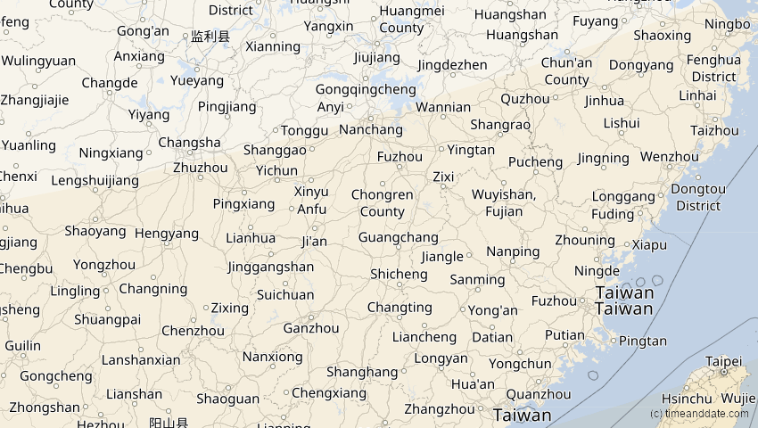 A map of Jiangxi, China, showing the path of the 9. Mär 2016 Totale Sonnenfinsternis