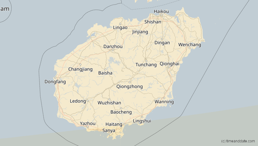 A map of Hainan, China, showing the path of the 9. Mär 2016 Totale Sonnenfinsternis