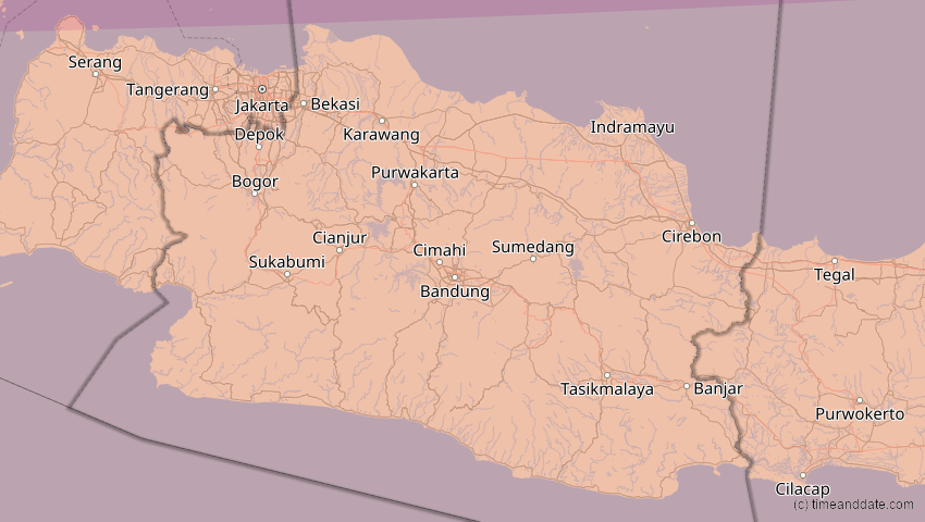 A map of Jawa Barat, Indonesien, showing the path of the 9. Mär 2016 Totale Sonnenfinsternis
