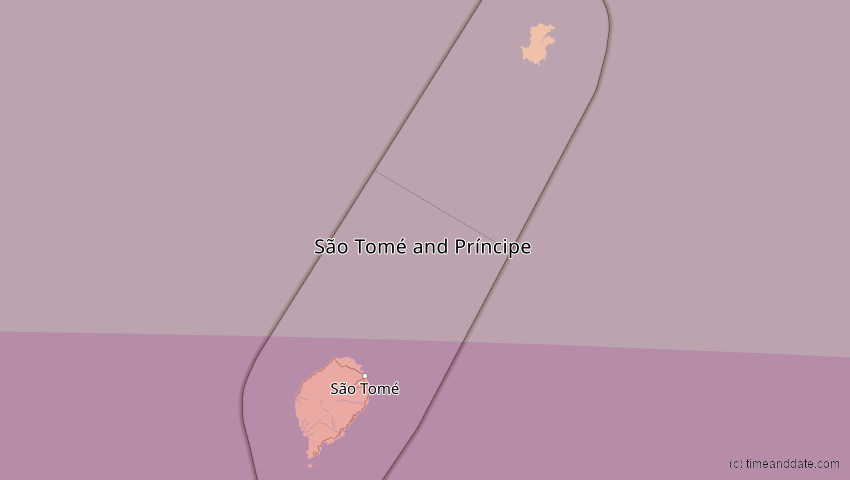 A map of São Tomé und Príncipe, showing the path of the 1. Sep 2016 Ringförmige Sonnenfinsternis