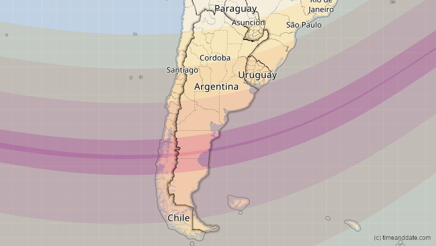 A map of Argentinien, showing the path of the 26. Feb 2017 Ringförmige Sonnenfinsternis