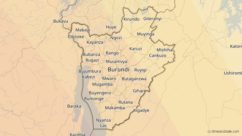 A map of Burundi, showing the path of the 26. Feb 2017 Ringförmige Sonnenfinsternis