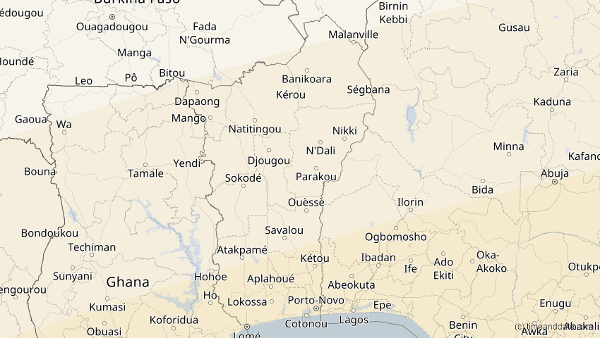A map of Benin, showing the path of the 26. Feb 2017 Ringförmige Sonnenfinsternis