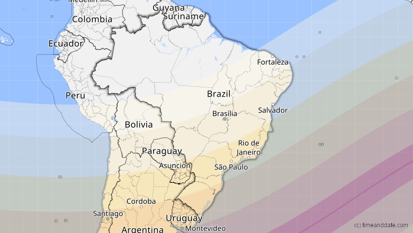 A map of Brasilien, showing the path of the 26. Feb 2017 Ringförmige Sonnenfinsternis
