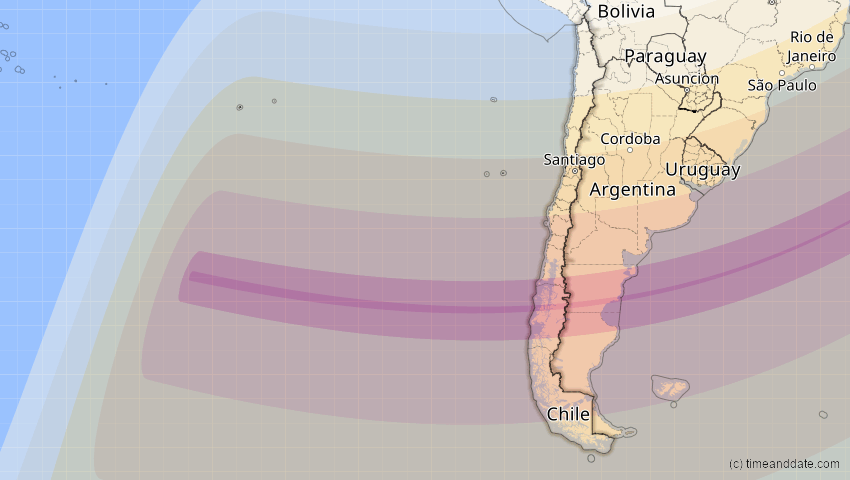 A map of Chile, showing the path of the 26. Feb 2017 Ringförmige Sonnenfinsternis
