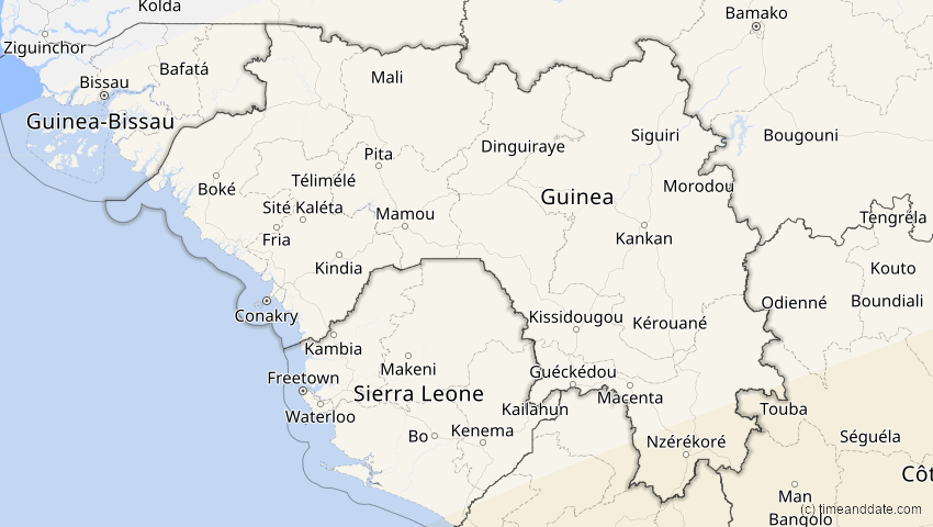 A map of Guinea, showing the path of the 26. Feb 2017 Ringförmige Sonnenfinsternis